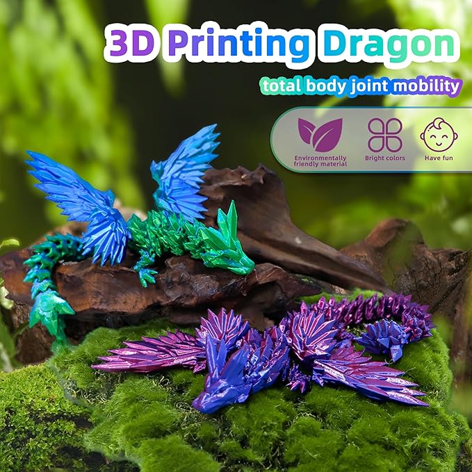 2 Pack Dragón 3D con Alas - 9 pulgadas, Flexible, Articulado, Decoración Escritorio miniatura 5