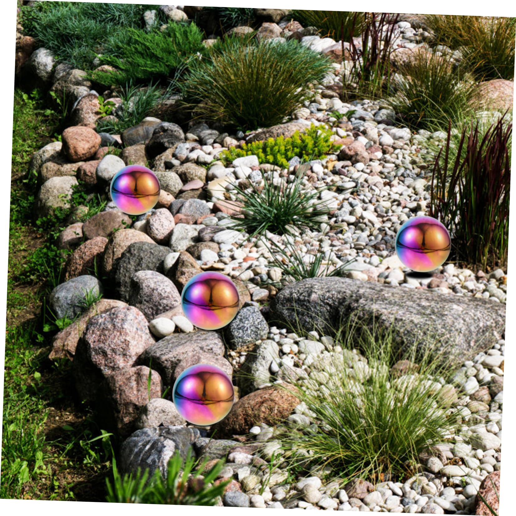 Sfera Riflettente Palla Decorativa Rotonda Lucidata da Giardino in Acciaio Inossidabile 5 Pezzi Effetto Specchio per Centrotavola