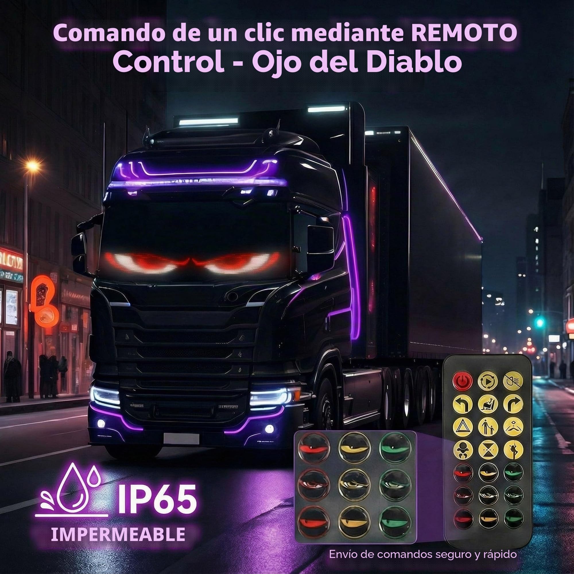 SOONHUA 2 Luces de Ojos diablos para Coche (120 mm x 595 mm) Pantalla LED, programable, Personalizable, Control Mediante aplicación Bluetooth, DIY diseño de animación
