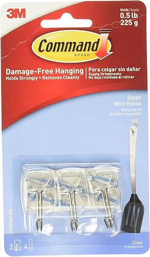 Command Ganchos pequeños de alambre transparente con tiras transparentes, 3 unidades (paquete de 2)