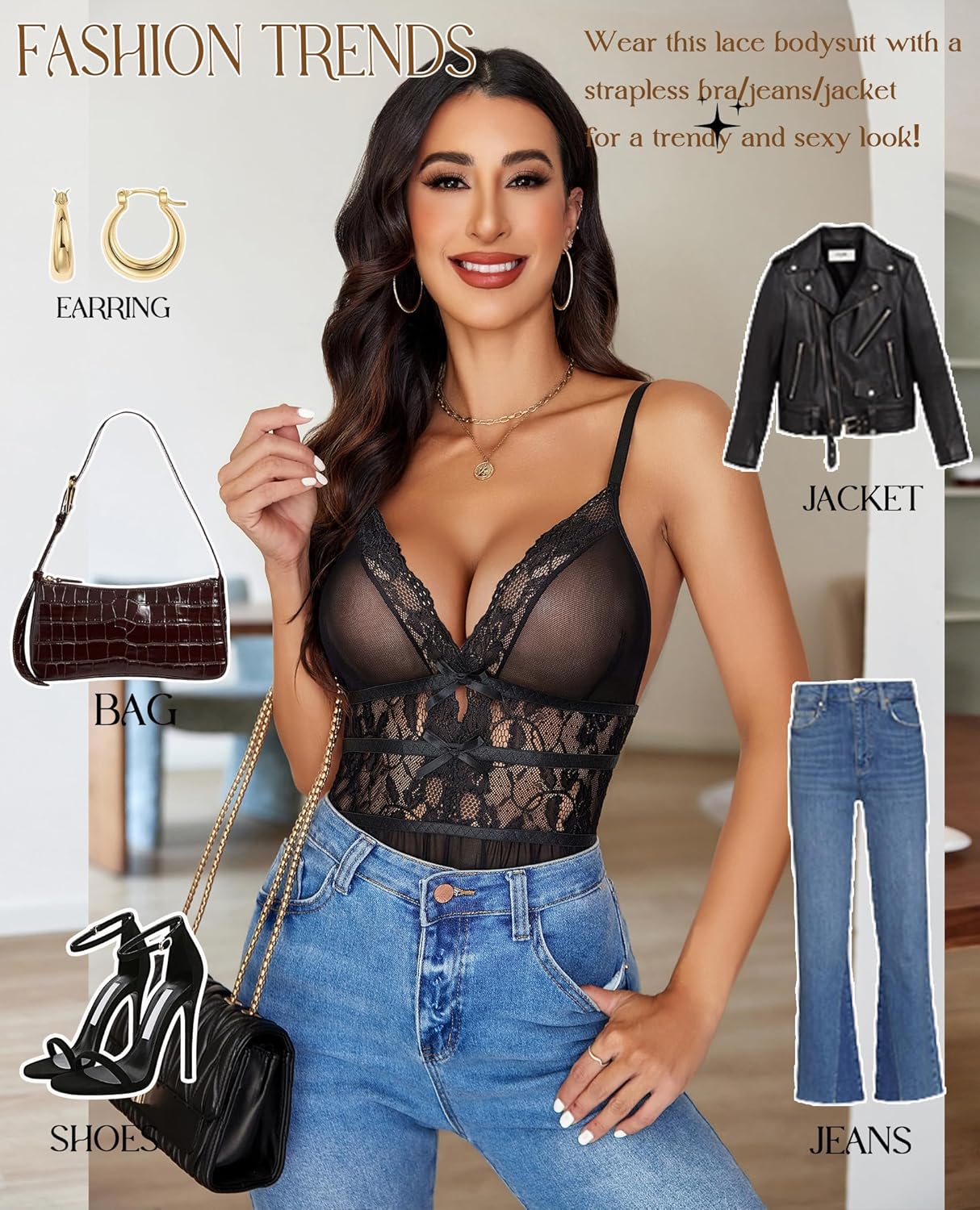 Avidlove Lingerie for Women One Piece Teddy Lace Bodysuit Sexy Babydoll V Neck Mesh Sleepwear - Image 4