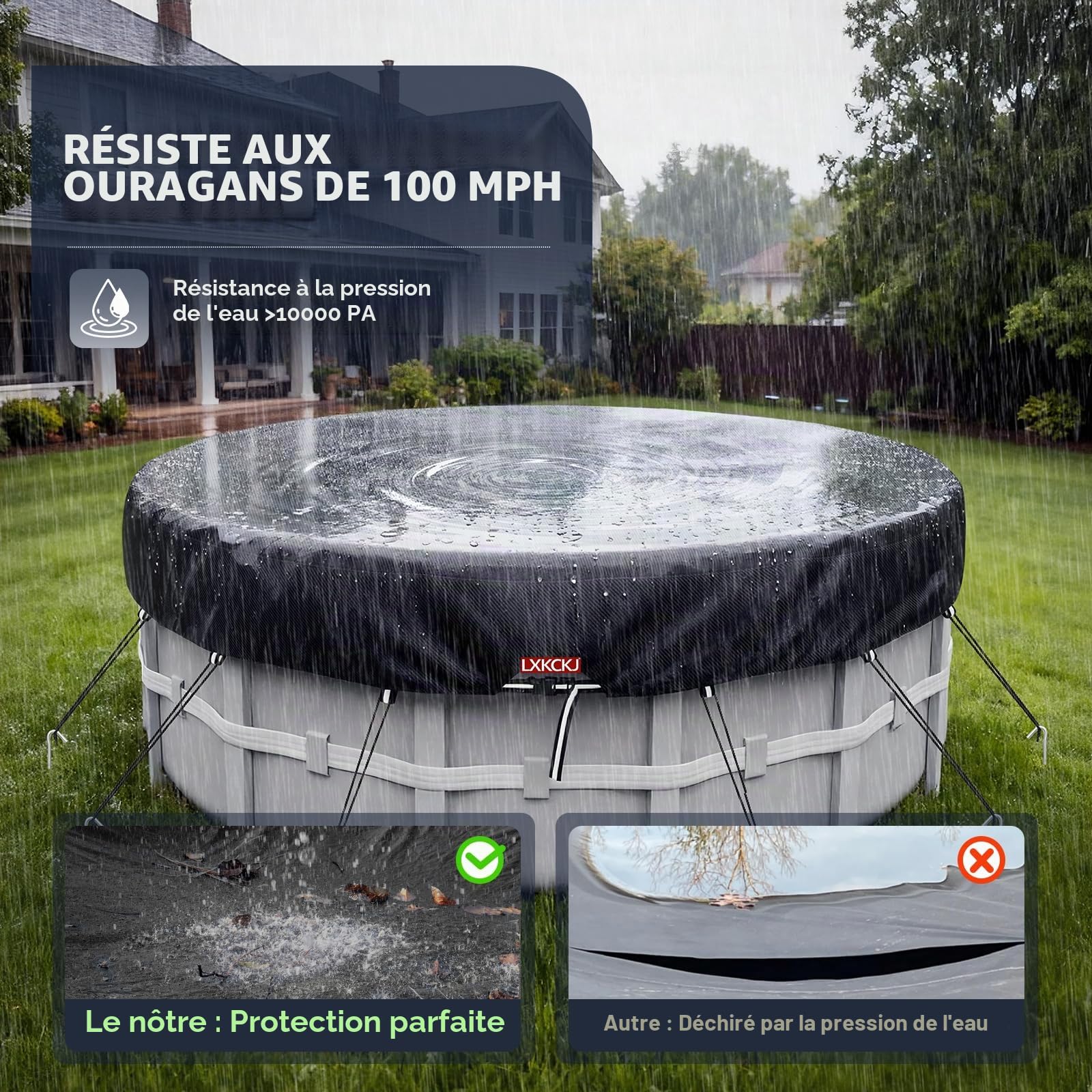 LXKCKJ Bâche 4 Saisons pour Piscine Hors Sol, Bâche Protection pour Piscine, Couverture de Extérieur Ronde Spa Baignoire idéale pour Garder Votre Piscine Propre (3,1 M, Noir)