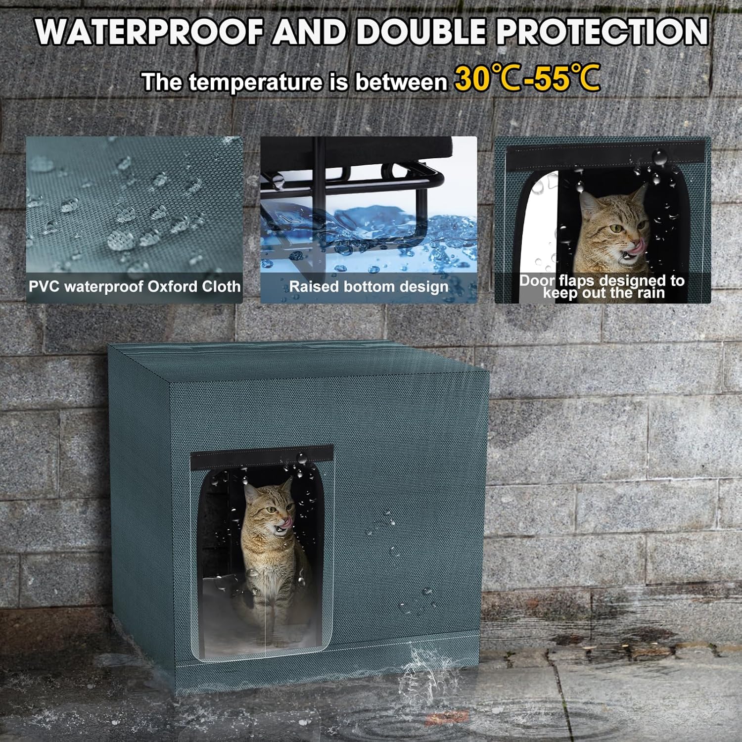 GASUR Large Heated Cat House for Outside Winter, 100% Waterproof Outdoor Cat House w/Cat Heating Pad, Insulated Cats Houses Outdoor w/Highly Elevated Base, Warm Cat Shelter for Outside Stray Barn