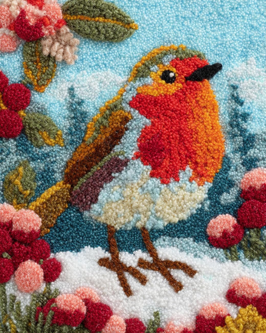 AMBATTERY Latch Hook Tapestry Kit Birds and Berries 55x75cm