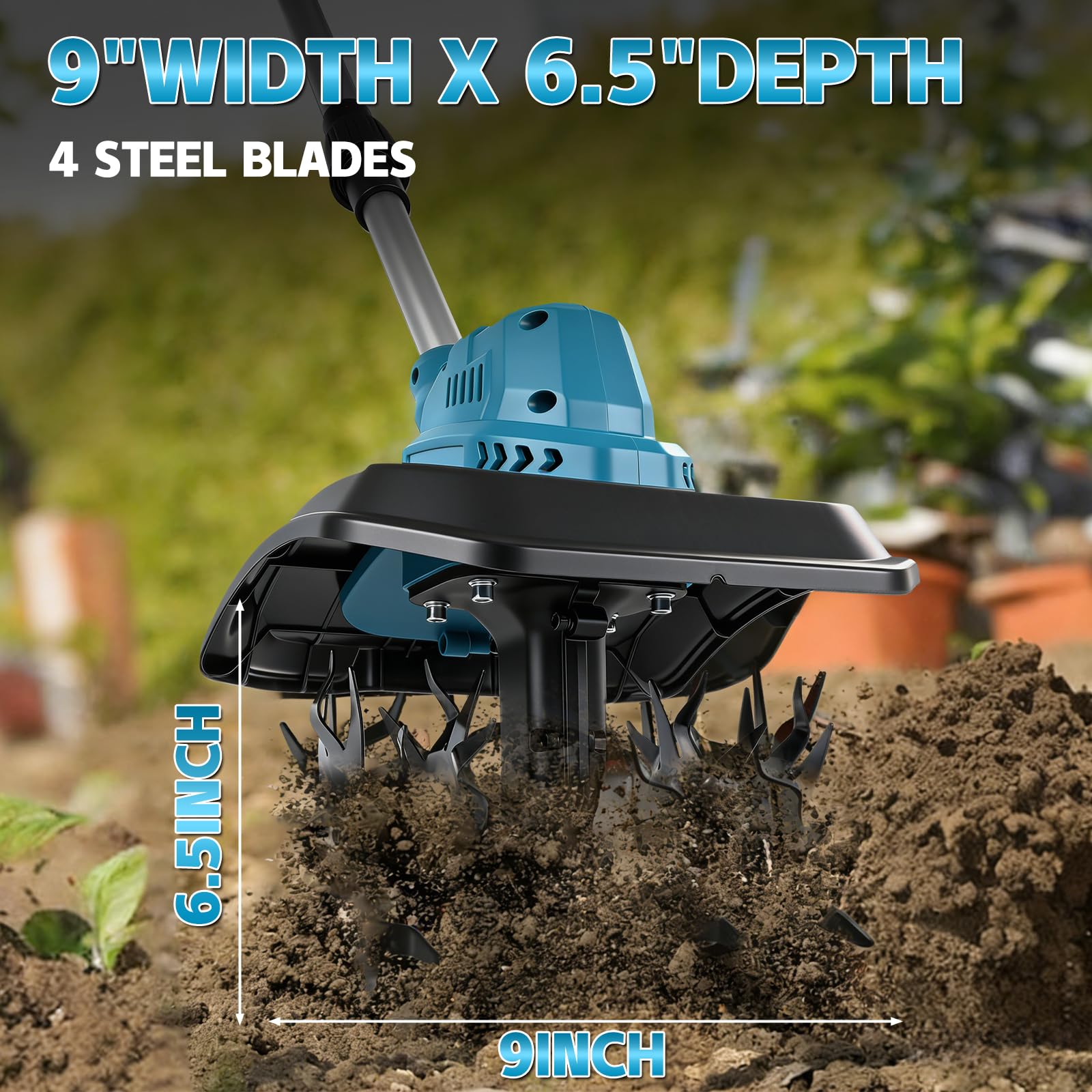 Motoazada Electrica Compatible con Makita 18V Batería, Motocultor Baterías inalámbrico, Ancho de Trabajo de 20 cm, de Trabajo 15 cm, Mango Plegable, Motocultor para Jardín Huerto Césped (sin batería)