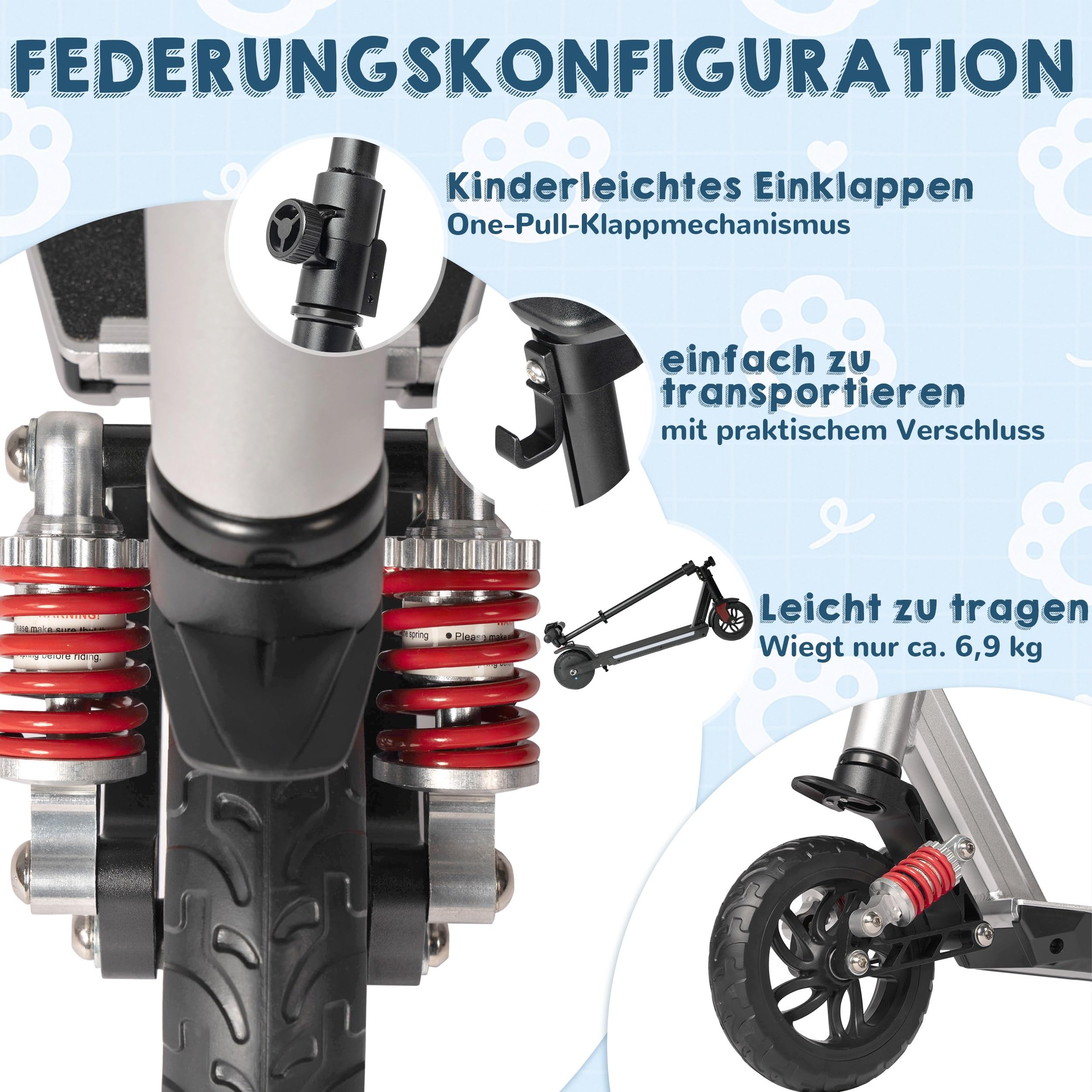Trottinette électrique pour enfants de 6 à 12 ans, avec Bluetooth et lumières LED colorées, 3 vitesses jusqu'à 14 km/h, frein électrique, léger 7 kg, pour garçons et filles