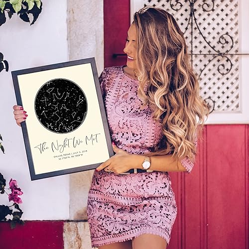 Vista 4 de Personalized Star Map With Specific Dates & Place - Custom Constellation Map Print, Unframed- Special Occasion Star Chart Wall Art- Great Cream
