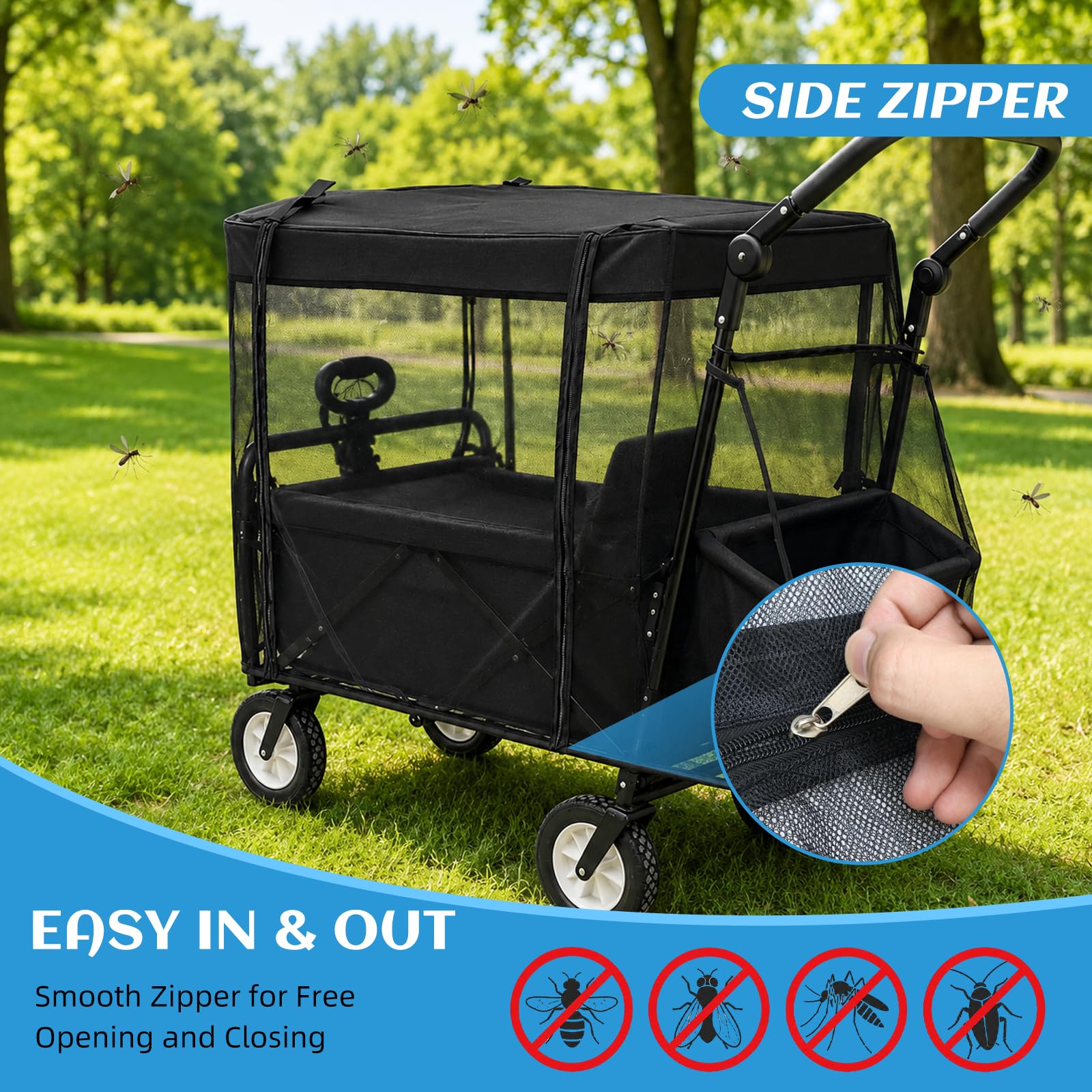 Moskitonetz Bollerwagen Universal 110x95x75 cm Insektenschutz Netz Fliegennetz Abdeckung Zubehör Faltbar