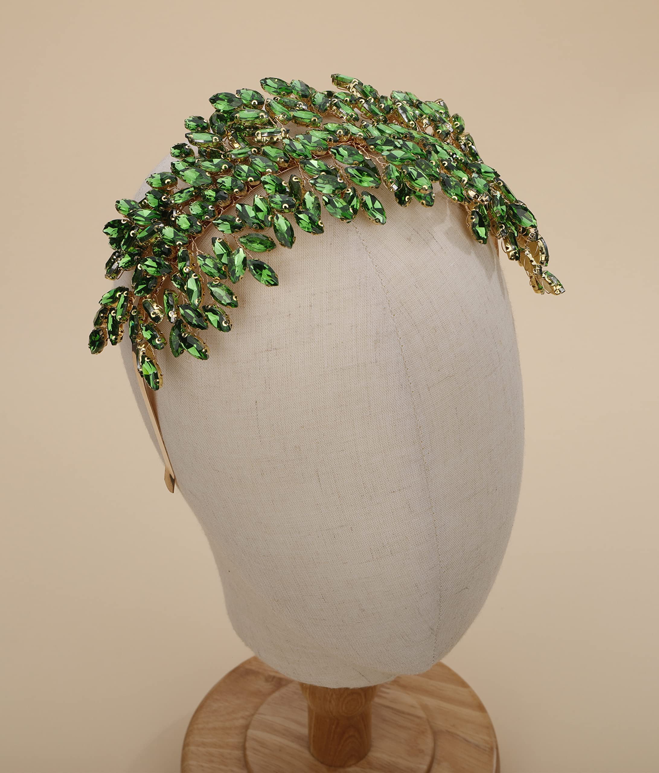 SitherBridal Crystal Headband for Wedding Party Silver Large Crystal Headpiece Hair Accessories for Bride Hair Clips for Prom Party Gift (gold green)