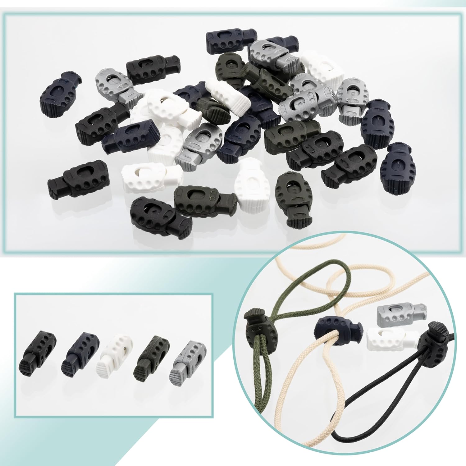 AERZETIX - Pack of 12 cord locks with 1 spring hole - stop cord stop - creative hobby rope end - silver color - plastic