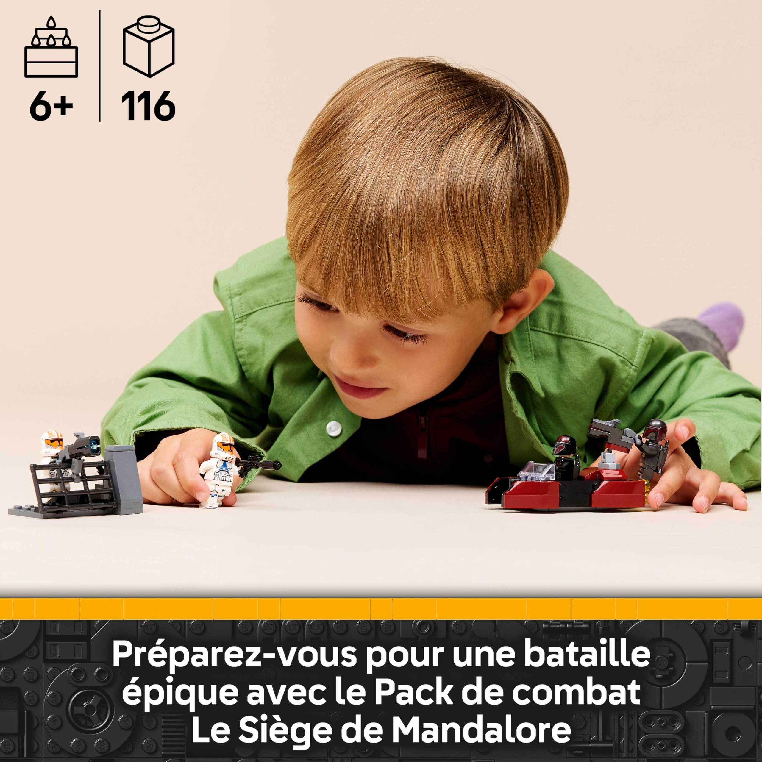 LEGO Star Wars 75449 Pack de Combat Le Siège de Mandalore - Jouet d'action avec Minifigurines de 2 Mandaloriens & 2 Clone Troopers - Speeder & Pistolets Blasters - Cadeau pour Garçon dès 6 Ans & Fans