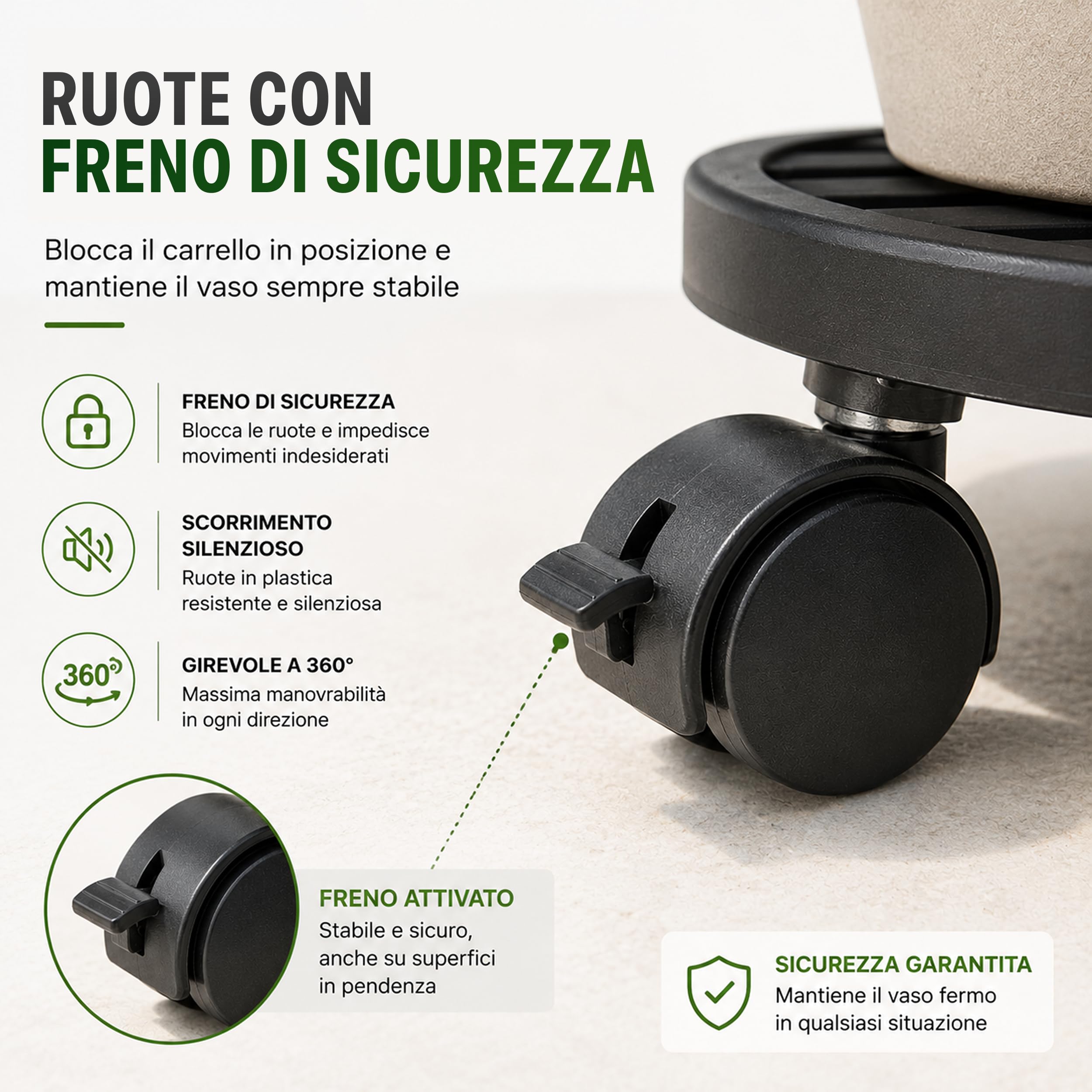Tecnokit Carrello Portavasi Circolare O 30 cm Nero | Sottovaso con Ruote in Acciaio | Uso Interno ed Esterno | Made in Italy