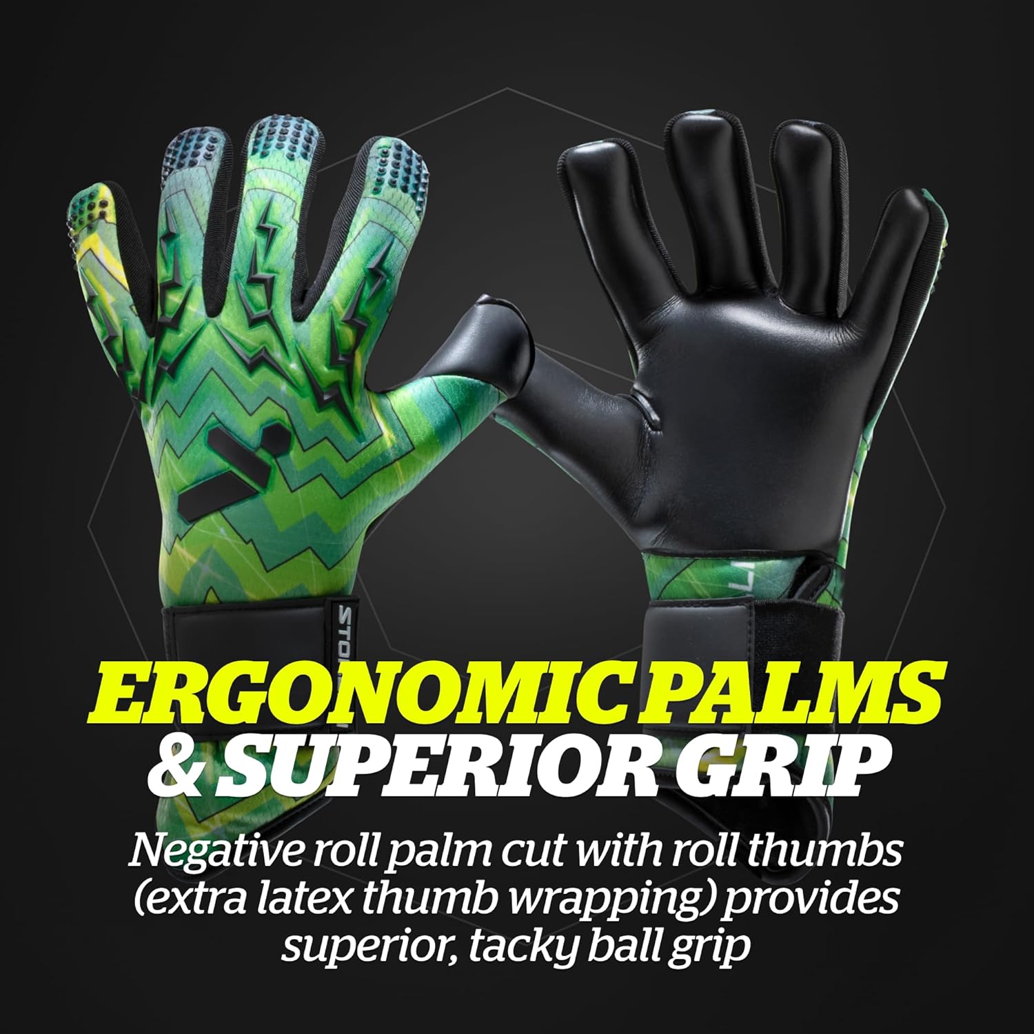 Storelli Lightning Goalkeeper Gloves, High-Impact Hand Protection with 5 Built-in Finger Spines, German New Basic Latex
