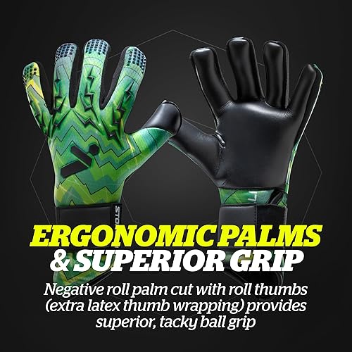 Miniatura 4 de Storelli Guantes de portero Lightning para jóvenes y adultos, corte negativo, látex prémium con lomo de dedos