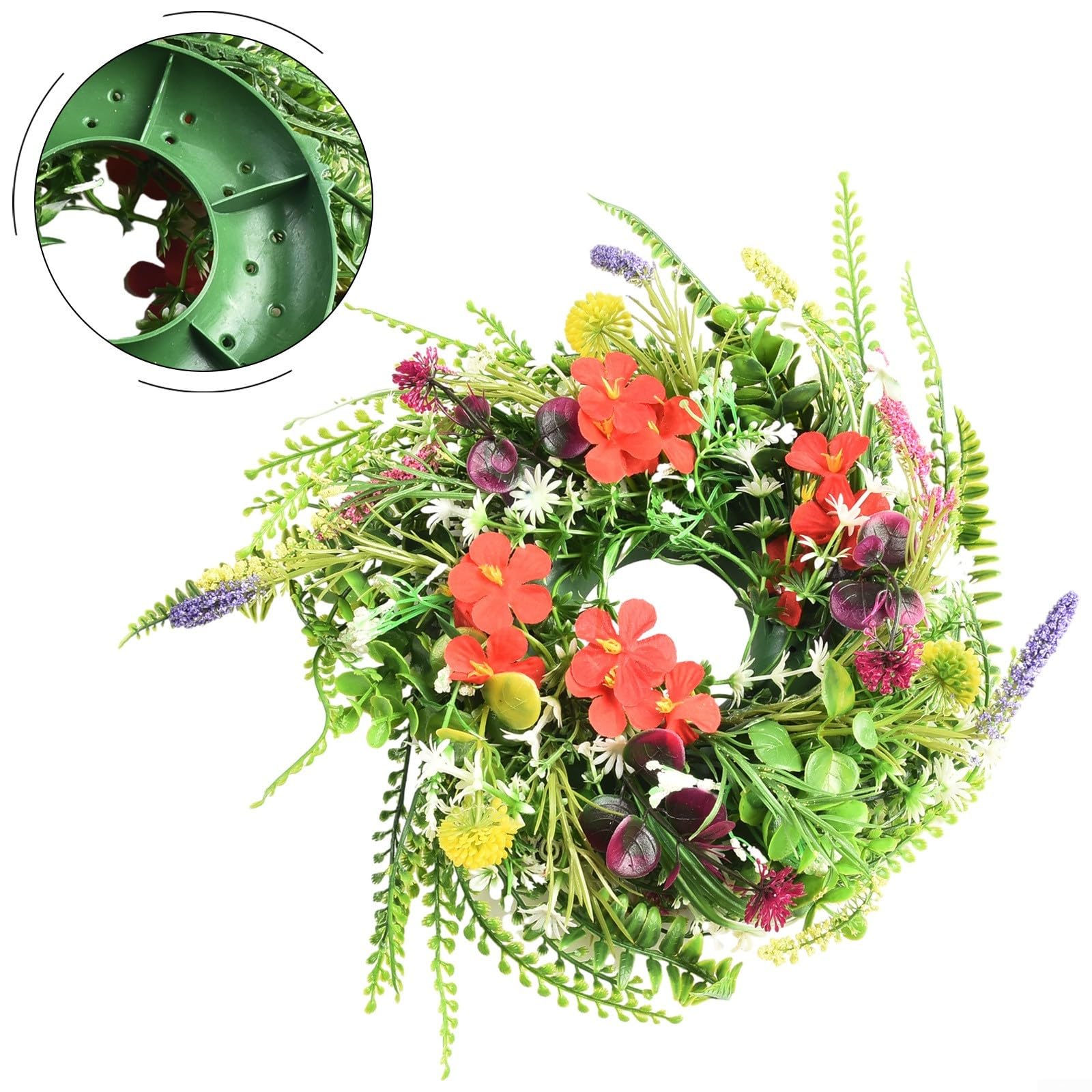 Guirlande de fleurs sauvages de printemps 30 cm Couronne artificielle pour porte d'entrée