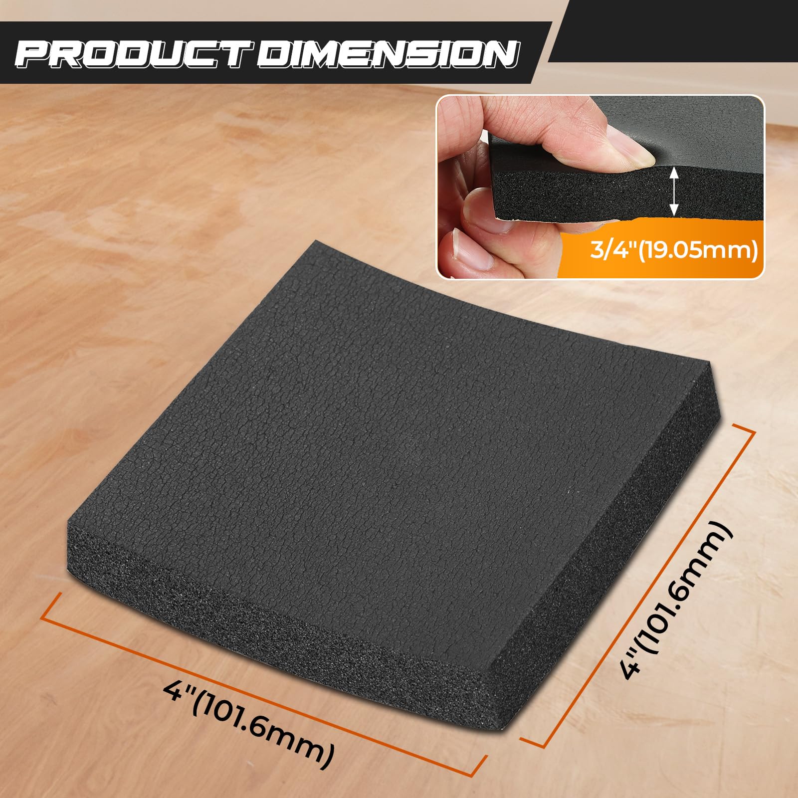 Storystore 4-Pack Self-Adhesive Neoprene Foam Sheets – 6x6x3/4 Inch, Closed Cell, Anti-Vibration & Insulation Pads