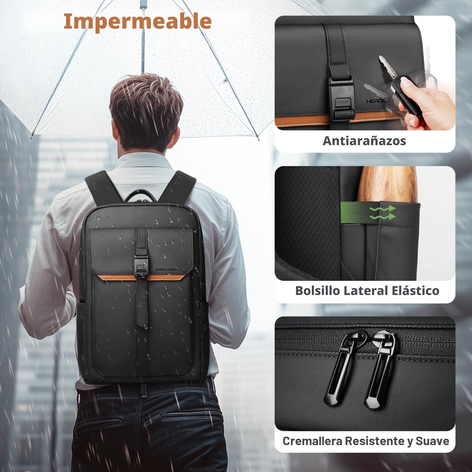 hk Mochila Slim para Portátil 15,6”– Mochila Ejecutiva Impermeable y Ligera para Hombre, Diseño Profesional con Cierre Magnético, Ideal para Trabajo y Negocios – Negro