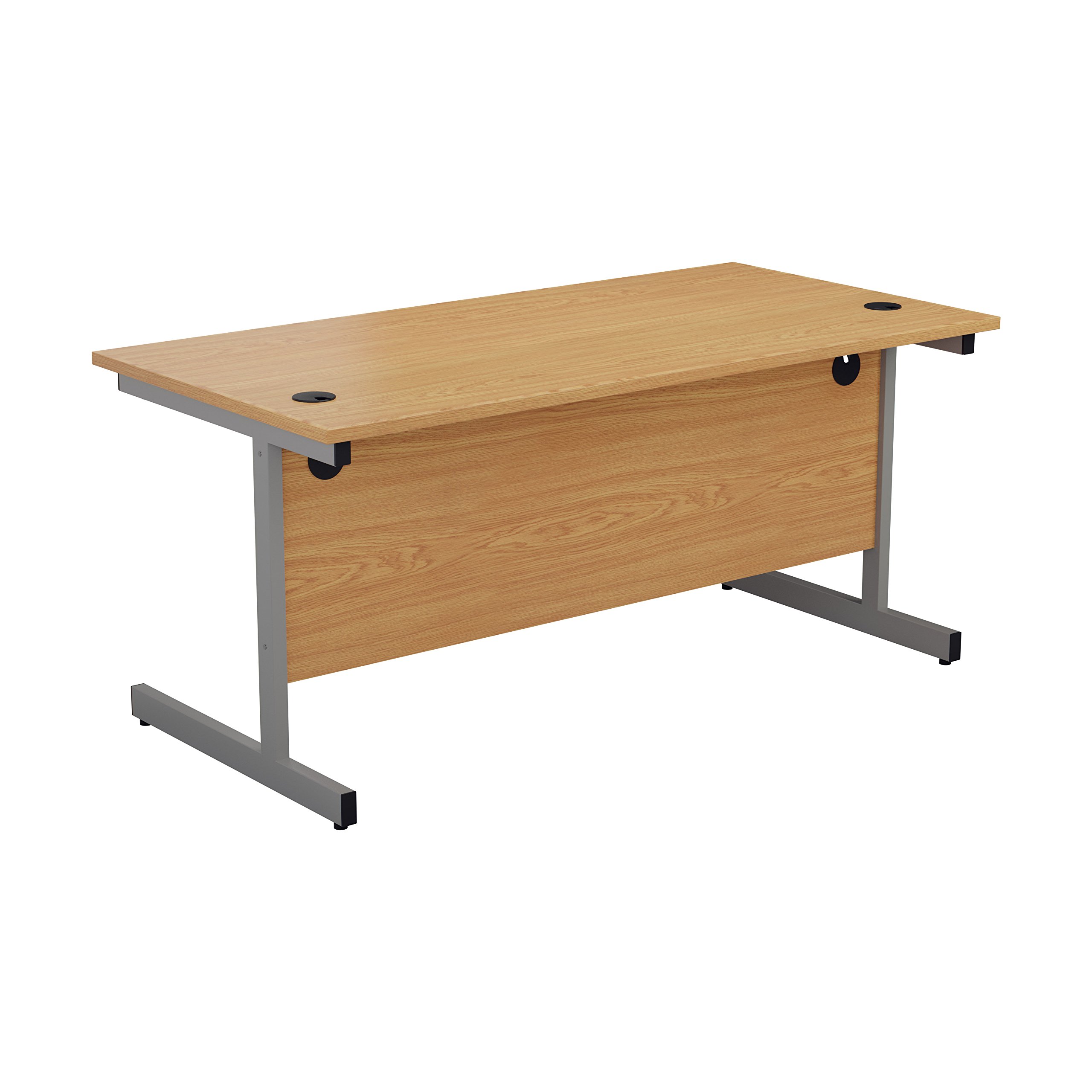 Office Hippo Heavy Duty Rectangular Cantilever Desk - Home Office Table + Integrated Cable Ports, PC Desk - 5 Yr Warranty - Silver Frame/Oak Top, 120cm x 80cm — view 4