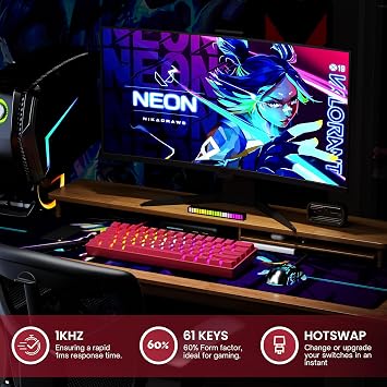 HK GAMING GK61 60% v3 | Hotswap Mechanical Gaming Keyboard | 61 Keys Multi Color RGB LED Backlit for PC/Mac Gamer | US Layout (Pink, Gateron Optical Red)
