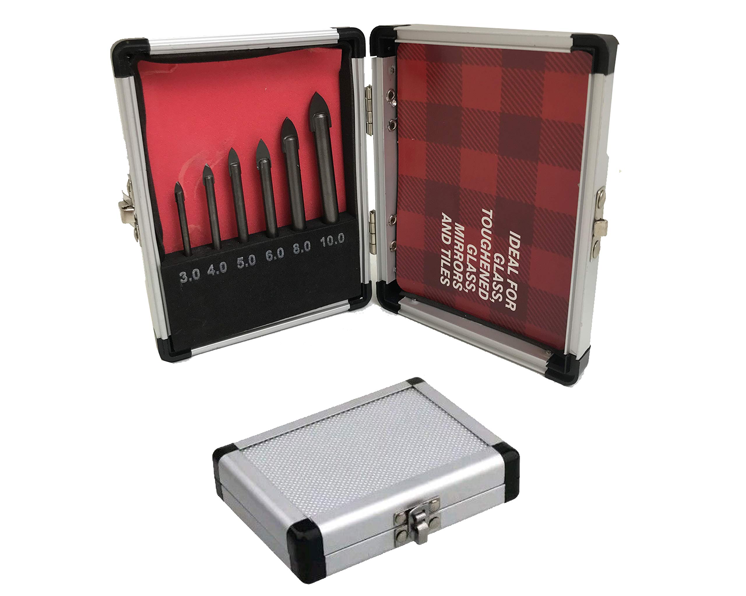 LUMBER JACK 6 Piece Glass & Tile Drill Bit Set Ceramic Mirror Sizes 3 4 5 6 8 & 10mm Includes Metal Storage Case
