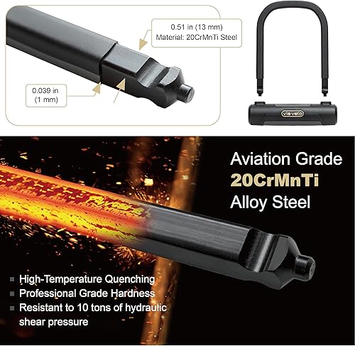 Miniatura 9 de Via Velo Mini Bike U Lock 20CrMnTi - Grillete antirrobo de acero de 0.630 in con soporte y aprobación segura de oro para carretera, montaña,