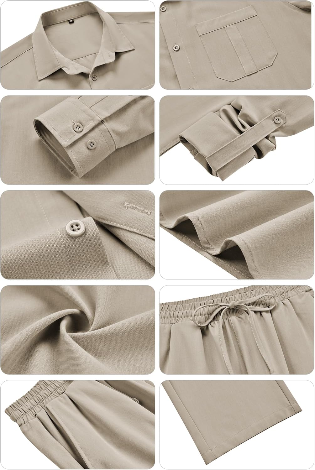 WEEN CHARM Mens Shirts Casual 2 Piece Long Sleeve Button Down Cuban Shirt and Pants Set Summer Beach Outfits - Image 7