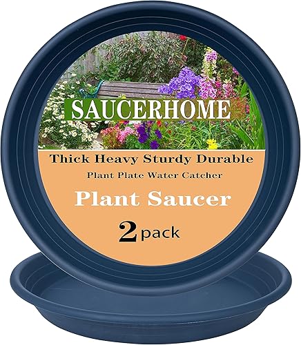 SAUCERHOME Paquete de 2 bandejas grandes de plástico para macetas de 4, 6, 8, 10, 12, 14, 16, 19, 22, 26 pulgadas, bandeja de drenaje pesado para