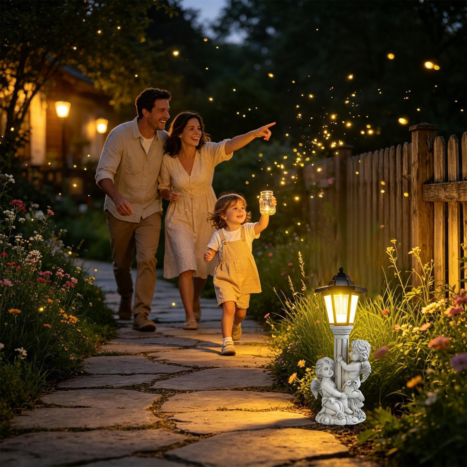 Estatuas Jardín Iluminadas Figura de Resina Resistente a la Intemperie con | Estatua solar LED Para Patio, Porche, Balcón, Césped, Pasillo, Hogar,