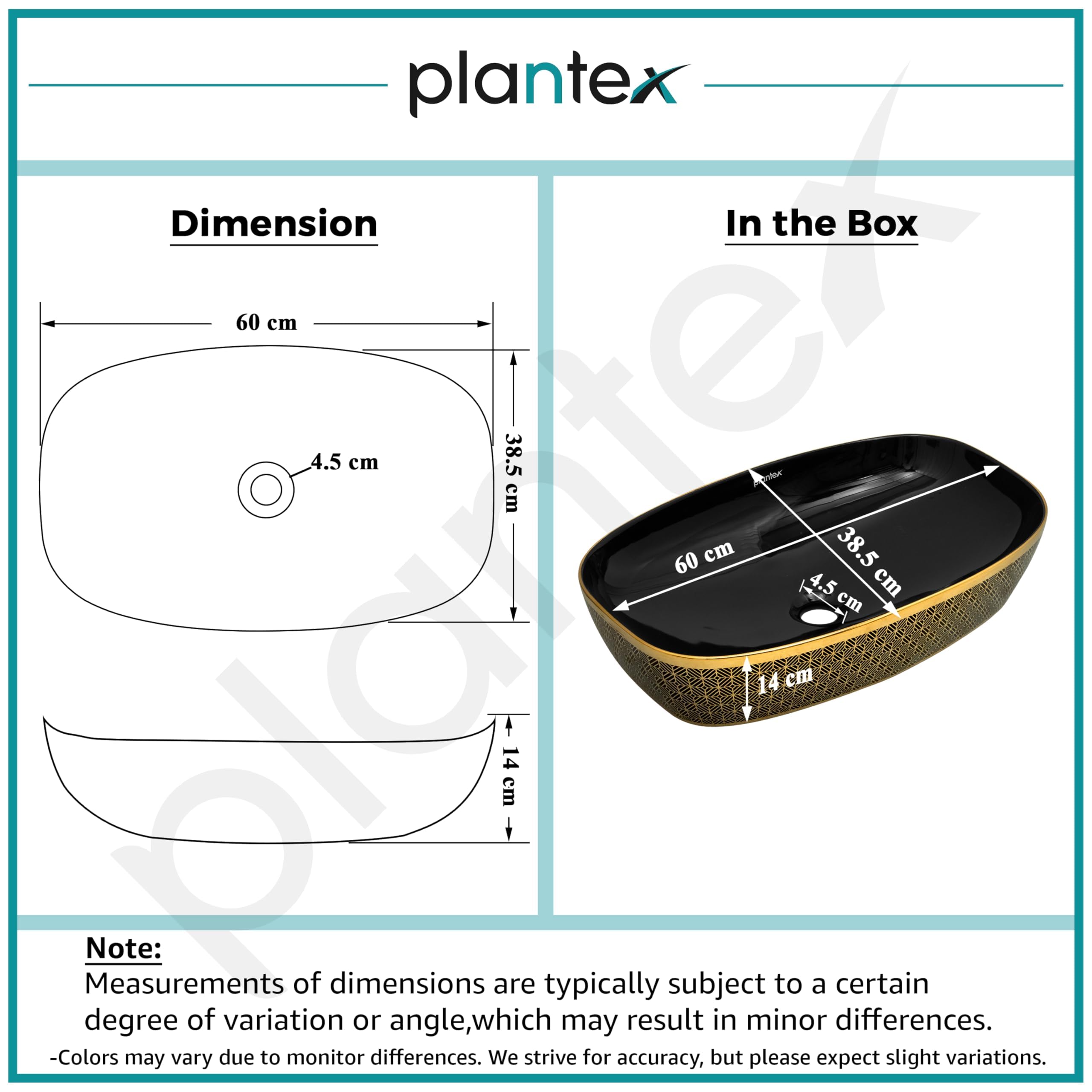 Plantex Wash Basin for Bathroom/Ceramic Counter Top Basin/Washbasin for Home/Office/Hotel - (Black & Gold - 23.5 x 15 x 5.5 Inch) 1