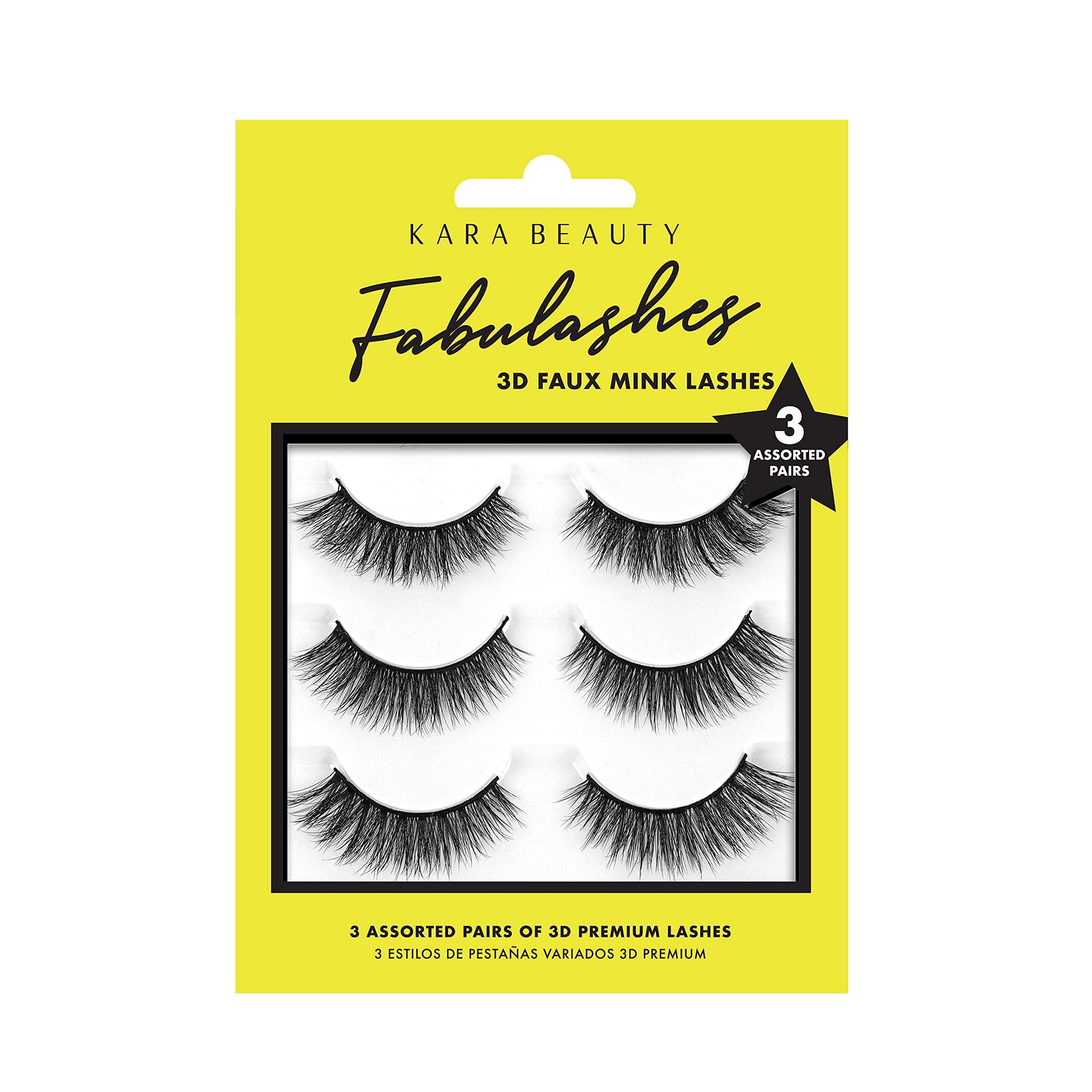 Kara BeautyFABULASHES 3 PAIRS ASSORTED Multi-pack 3D Faux Mink False Eyelashes - Style KA3205 Reusable Strip Lashes Natural Look Fake Eyelash Kit for Eye Makeup Lash Extension Kit Lashes