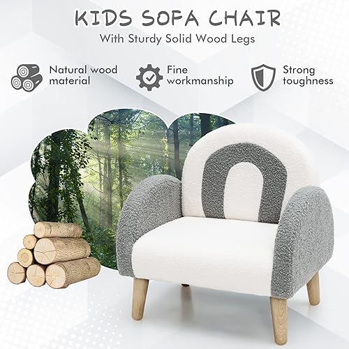 Miniatura 8 de INFANS Sofá para niños, sillón para niños pequeños con marco de madera maciza, tela de felpa con diseño antivuelcos, silla tapizada para niños y