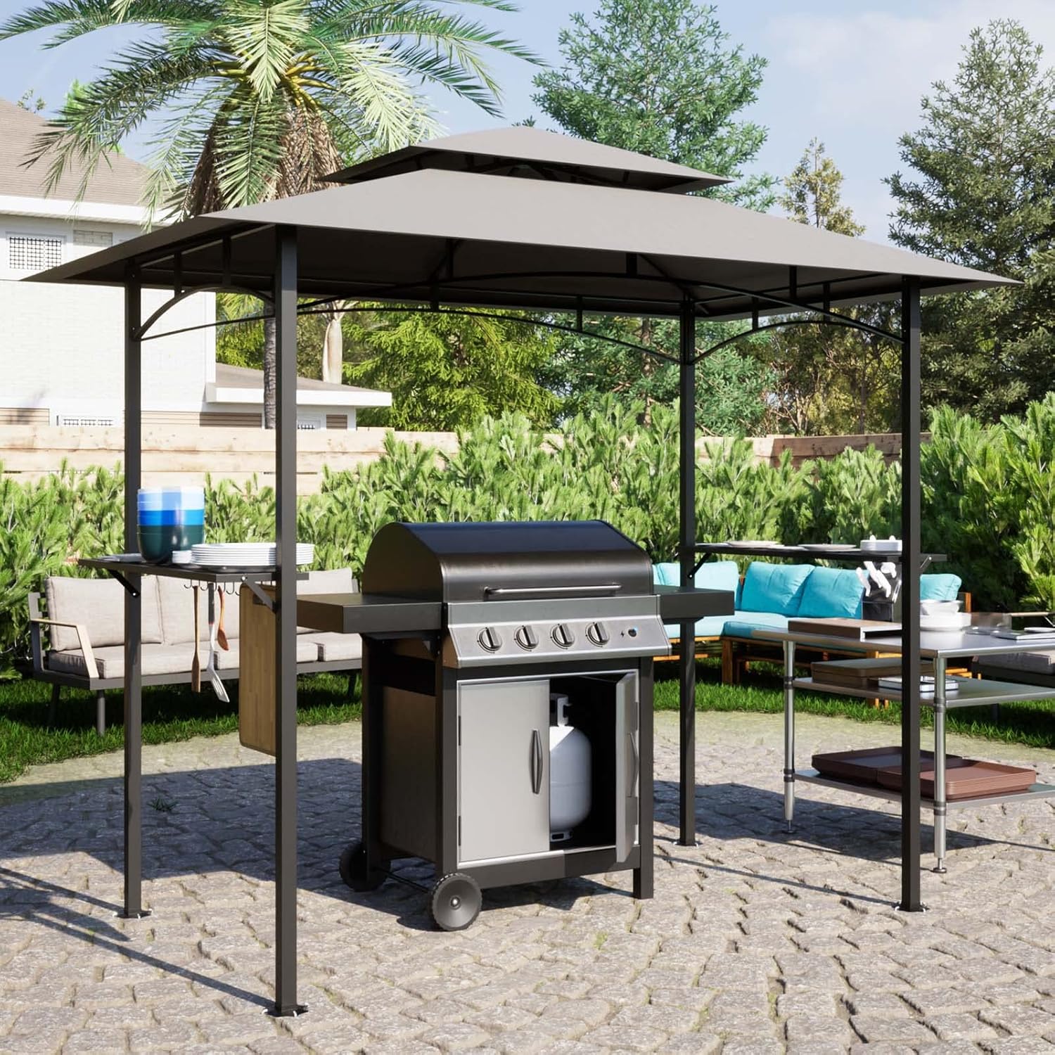 Grill Gazebo 8X 5 FT Double Tiered BBQ Gazebo Grill Canopy