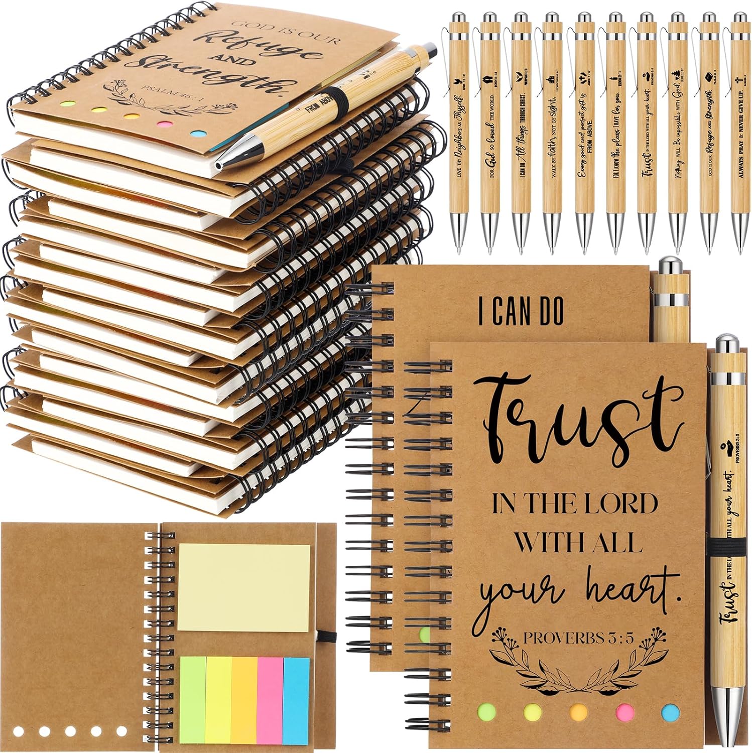 Spakon 60 Pcs/ 30 Set Christmas Christian Gifts Bulk Bible Notebooks with Sticky Notes Ballpoint Pen Prayer Journals for Men Women Church Employee Pastor Appreciation VBS Inspiration Gifts(Kraft)