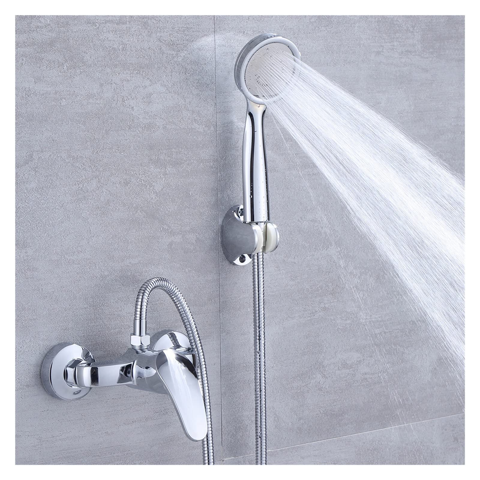 Robinet de douche et mitigeur de bain argenté avec pomme de douche à main ABS mural
