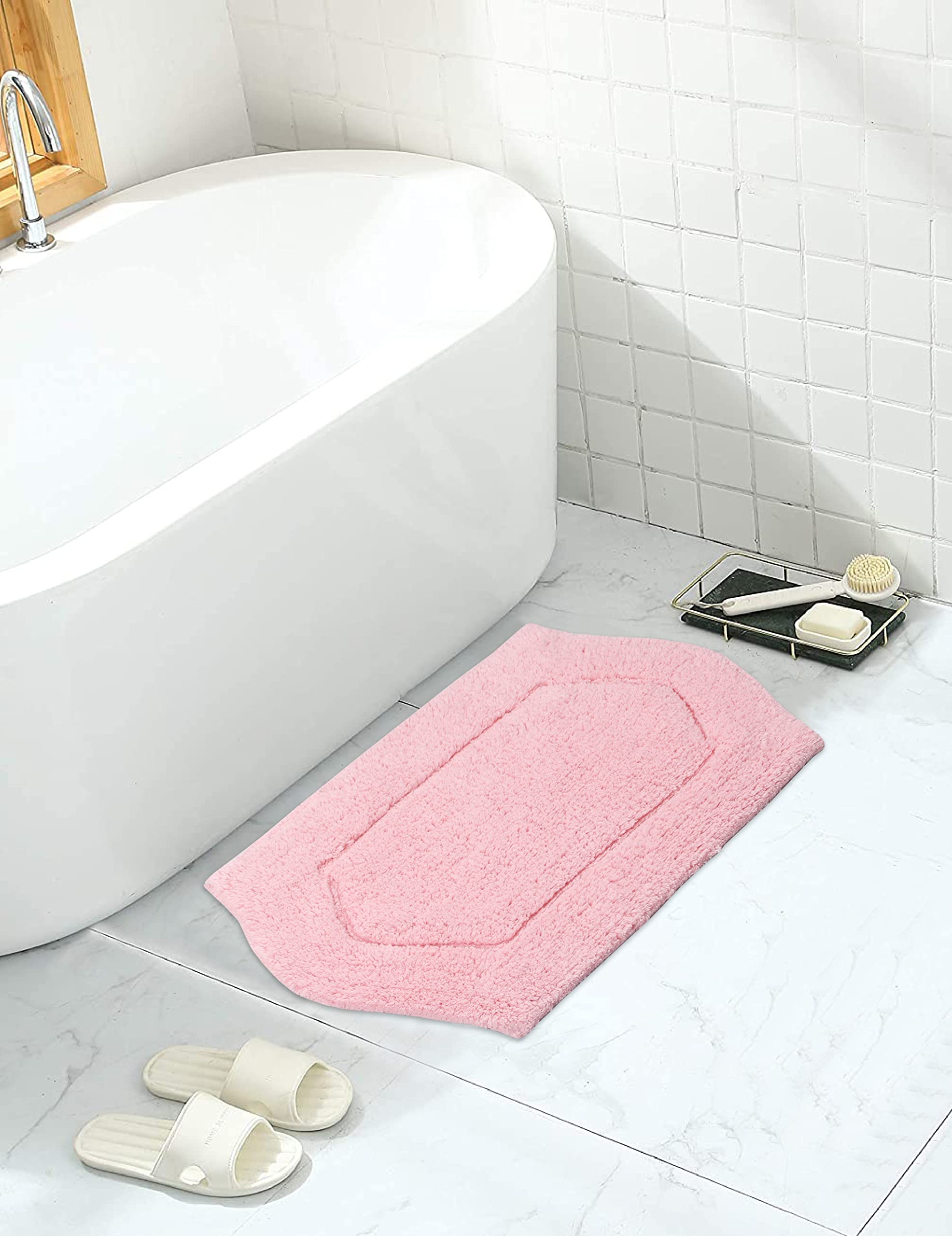 Home Weavers Waterford Collection 100% Cotton Tufted Bath Rug, Extra Soft and Absorbent Bath Rugs, Non-Slip Bath Mats, Machine Washable Bath Mats for Bathroom, 17"x24" Rectangle, Pink