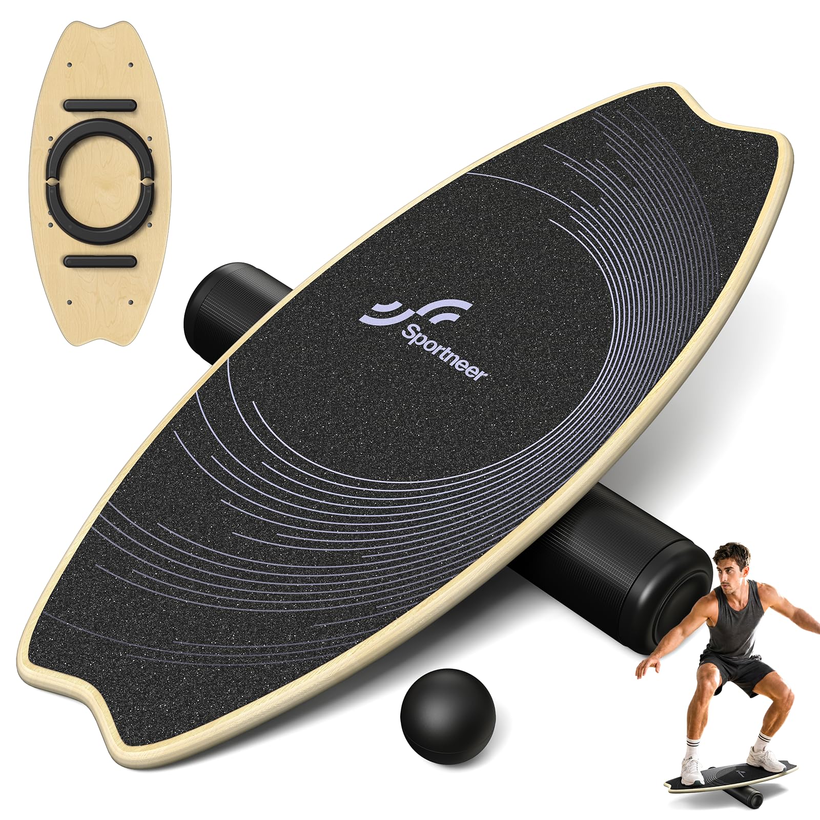 Balance Board in legno, Sportneer Indoorboard Skateboard, Indoor Surfboard Trucco e Balance Board per bambini e adulti