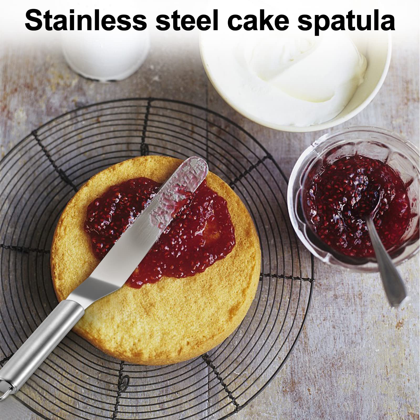 Vinabo Zestaw 4 szpatułek kuchennych, wygięte szpatułki do glazury ze stali nierdzewnej, słodka szpatułka do glazury, babeczek i ciast, szefa kuchni dekorująca torty, szpatułka do glazury