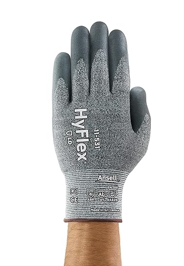 HyFlex 11-531 Cut-Resistant Nylon Spandex Industrial Gloves w/ Foam Nitrile Palm for Fabrication, Automotive - XL (10), Grey (12 Pairs)