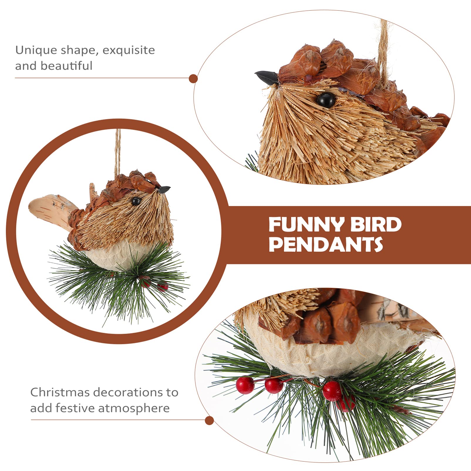 Zerodeko 3 Pz Ciondolo uccellino di paglia colibrì arredamento figurine cinciallegra pappagallo Halloween ciondolo appeso di Natale ornamento da appendere alla festa paglia di legno