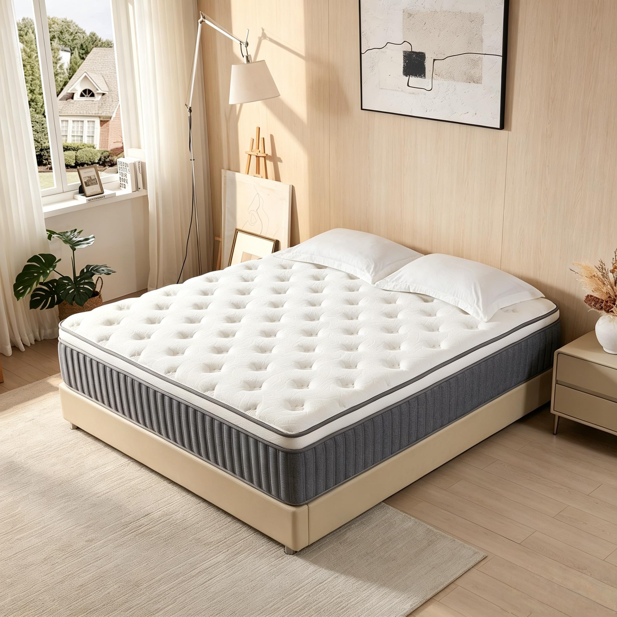 Arcticus Queen Mattress, 12 Inch Queen Size Hybrid Mattress in a Box with Memory Foam and Individually Pocketed Spring, Motion Isolation, Pressure Relief, Medium Firmness, CertiPUR-US Certified