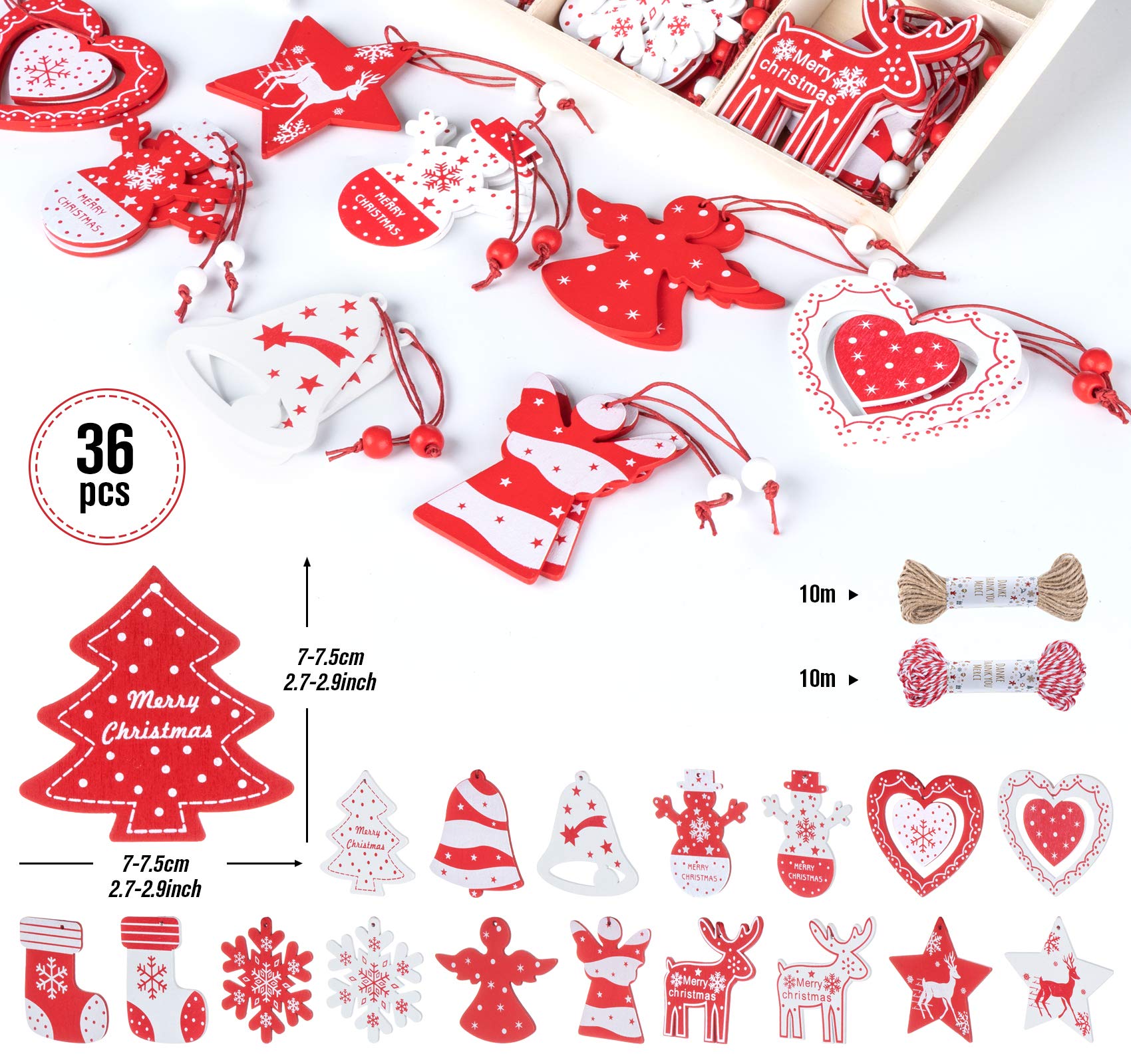 Decorazioni Natalizie Legno - 36 Pezzi Per Albero Di Natale, Forme Diverse - Foto 8