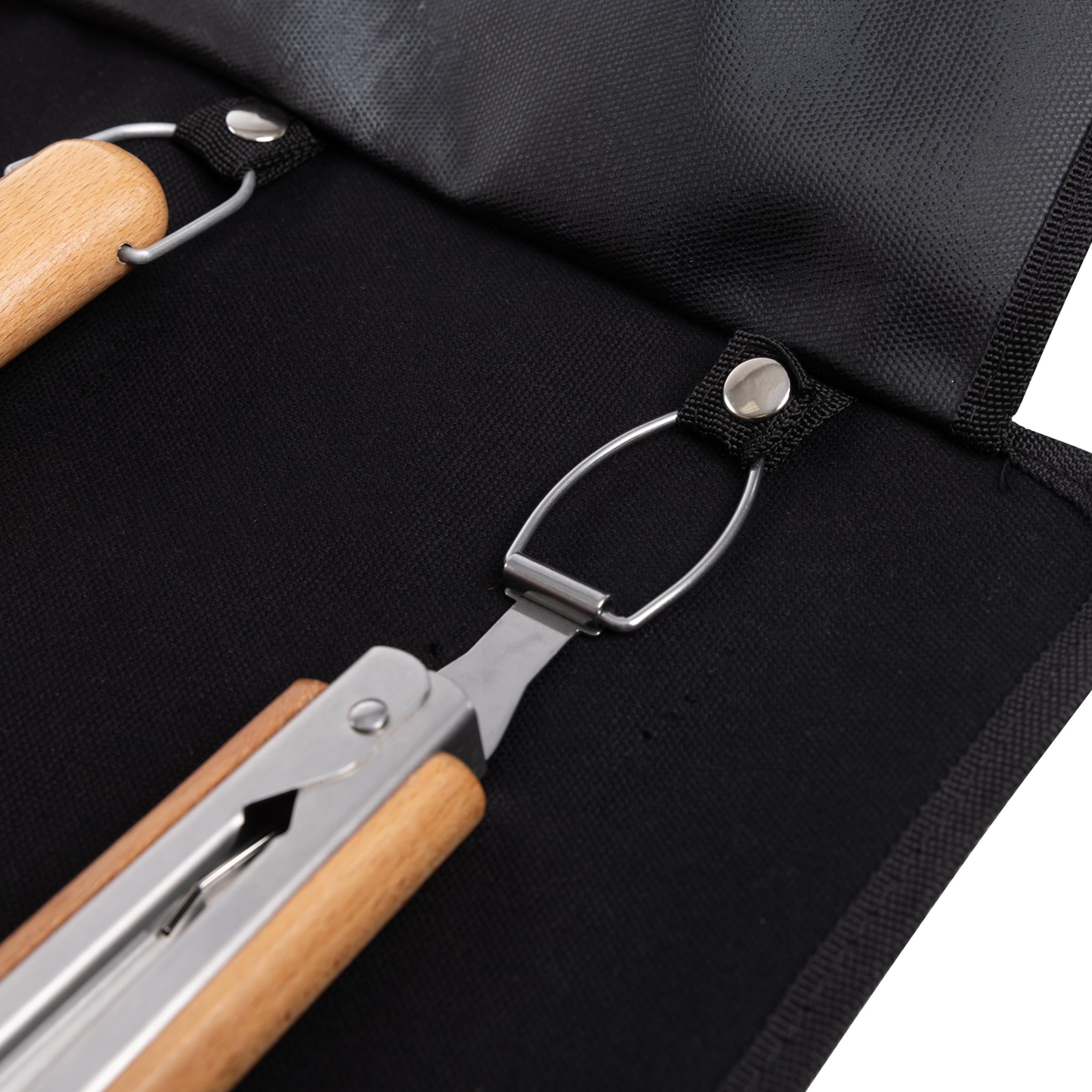 Picnic TIME NFL Carolina Panthers BBQ Roll Up Set di 3 pezzi, accessori per barbecue con strumenti per griglia in legno di faggio, accessori per griglia per barbecue, set per barbecue con borsa in