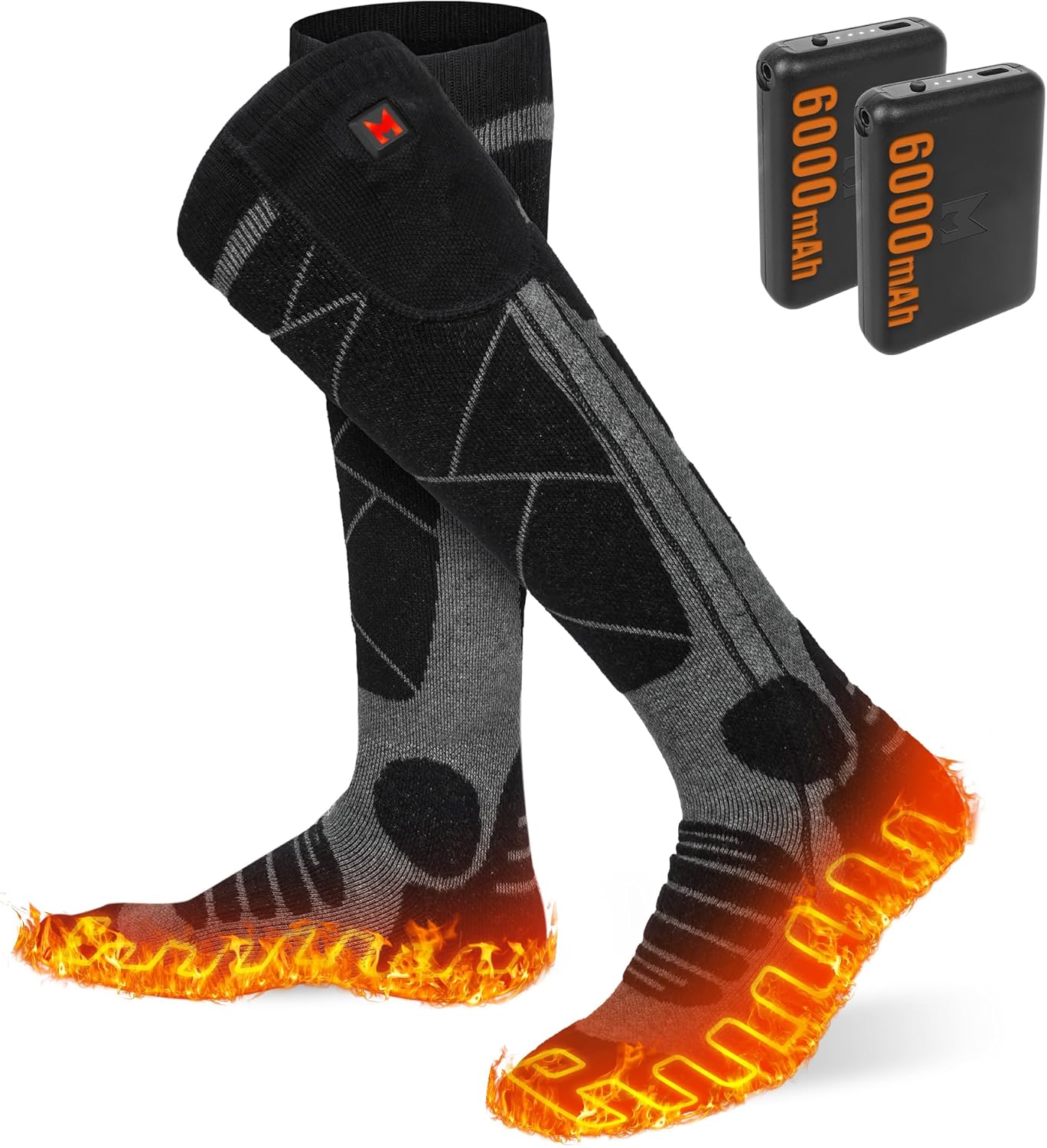 Heated Socks, 5V 6000mAh Rechargeable Heated Socks for Men & Women, Electric Socks with 3 Heating Levels for Winter, Skiing, Hunting, Camping, Hiking, Cycling, Outdoor Work