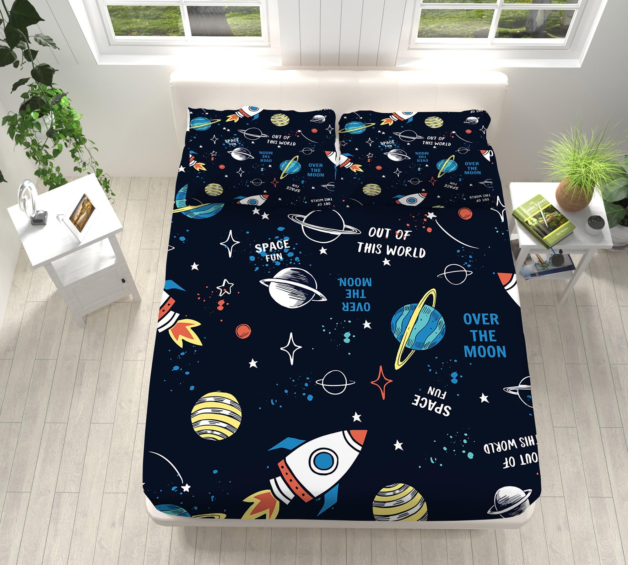 Sabanas 90x190 cm Infantil Planeta Cósmico Juego de Cama para Niños, Sabana Bajera Ajustable Moderna para Adolescentes y Infantil, Ropa de Cama para Casa Dormitorio