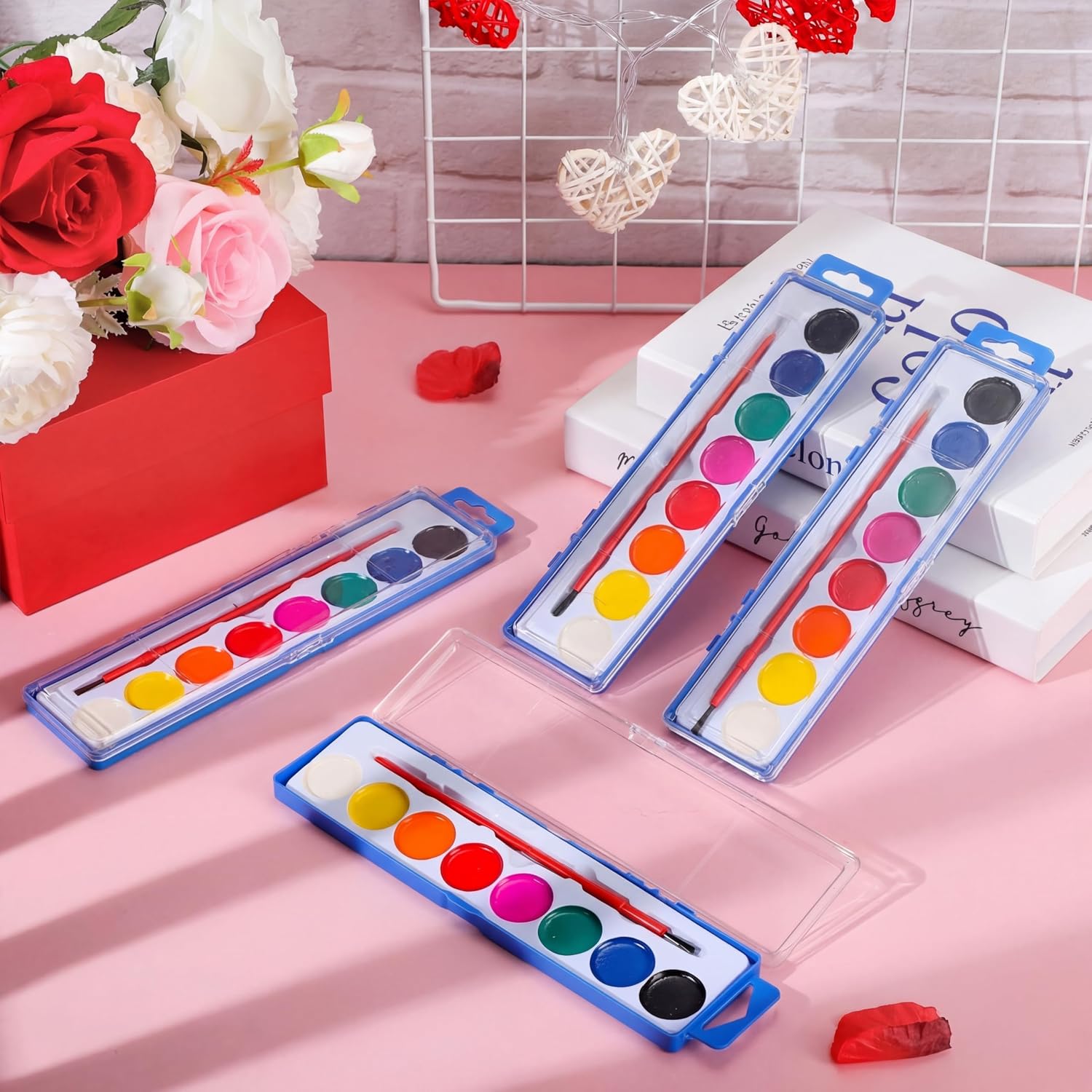 Sabary 36 Pack End of School Year Gift for Student Watercolor Paint Set Bulk with Card and Rope 8 Washable Watercolor Paint with Brush for Last Day of School Classroom Kid Art Party Favor (Round)