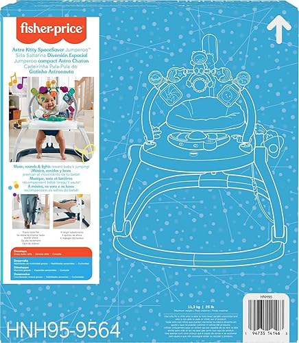 Miniatura 6 de Fisher-Price Baby Bouncer SpaceSaver Jumperoo Centro de actividades musicales con luces, sonidos y juguetes de desarrollo, Astro Kitty