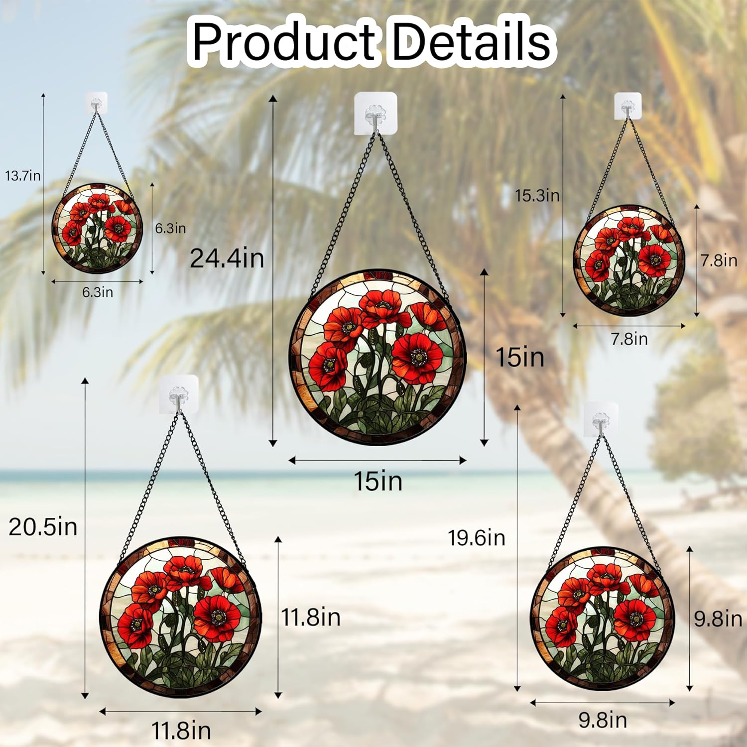 Stained Glass Window Hanging - Red Poppy Suncatcher for Door Garden Yard Birth Flowers Sun Catchers Decor Christmas Mother's Day Birthday Gifts for Women Mom Nana Wife Teacher 6.3 in