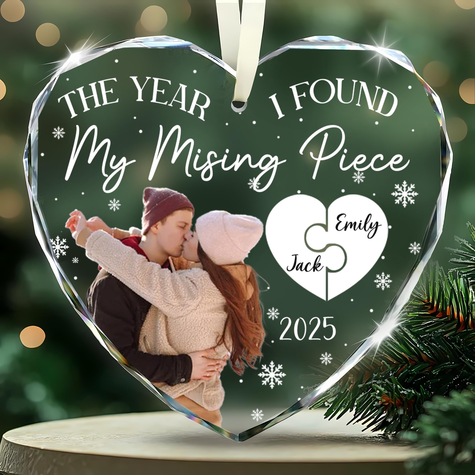 Fastpeace The Year I Found My Missing Piece Personalized Couple Heart Glass Ornament โ Custom Names & Year โ Romantic First Christmas Together Gift for Boyfriend, Girlfriend, Husband โ image 1