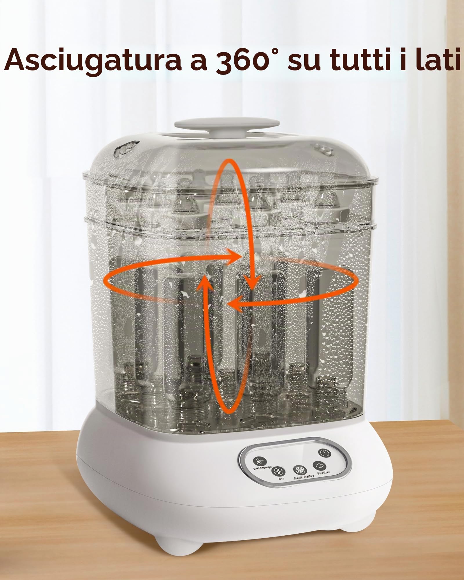 Sterilizzatore e asciuga biberon, sterilizzatore a vapore, capacità maggiore per 9 biberon di tutti i tipi più accessori, ciucci, giocattoli per la dentizione, attrezzatura iniziale per neonati