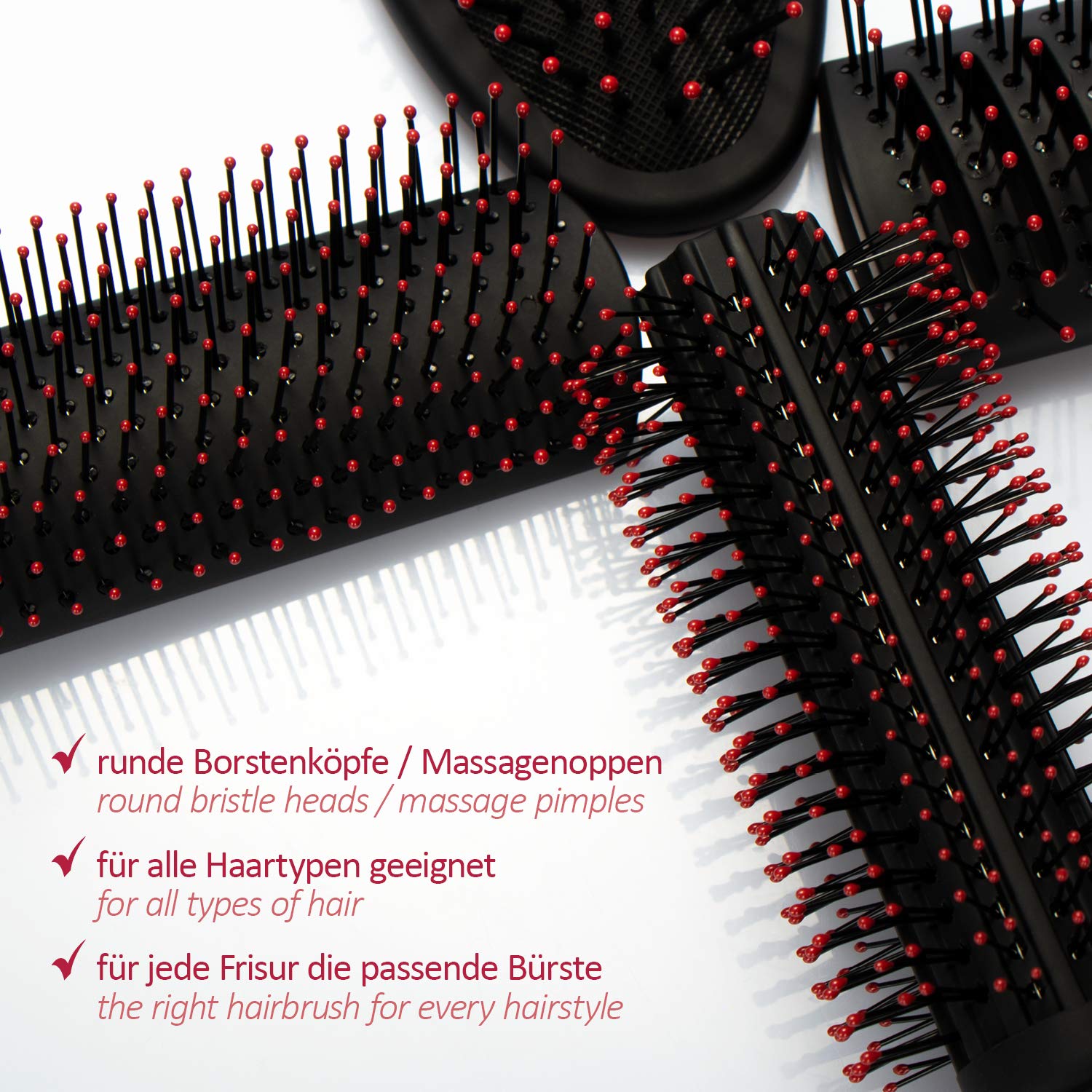 COM-FOUR® 4-czesciowy zestaw do stylizacji wlosów, szczotki z miekkimi | szczotka uniwersalna - okragla - szkieletowa - szczotka Sassoon